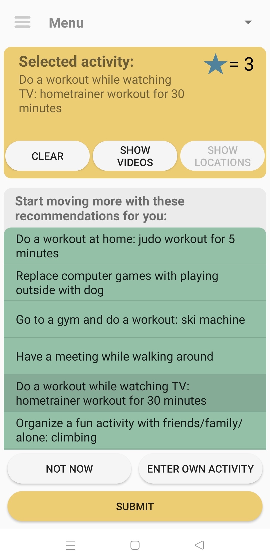 MoveMore main screen